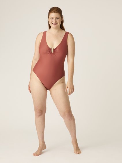 Menštruačné plavky jednodielne V Neck One Piece Sahara Red