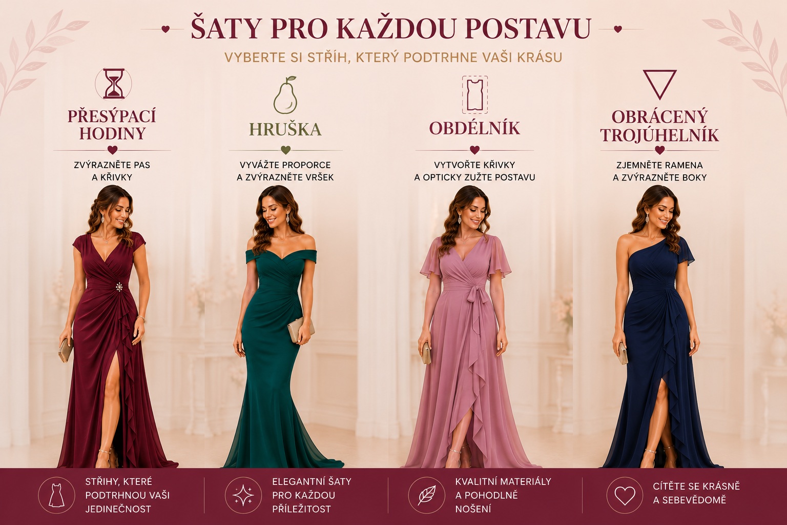 Šaty podle typu postavy | Přesýpací hodiny, hruška, obdélník