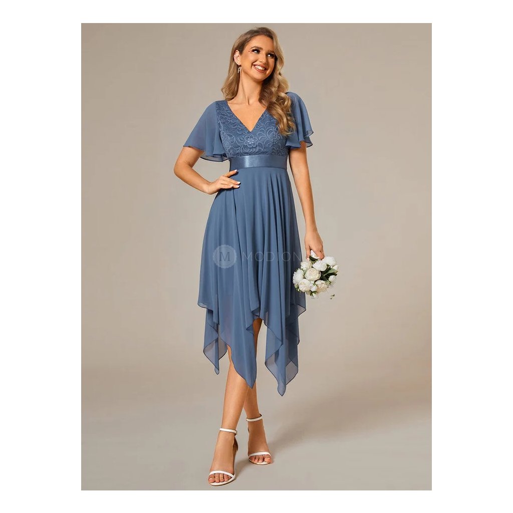 Společenské šaty pro plnoštíhlé velikost 46, 48 - modré ES02040DN | Modion.cz