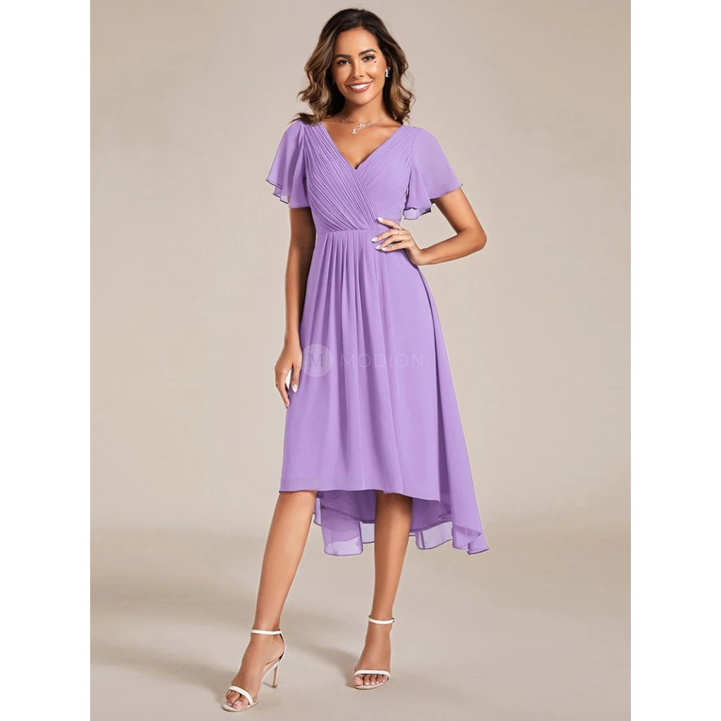 Společenské šaty fialové levandulové krátké v předu asymetrické midi v zadu – EG01923LV | Modion.cz
