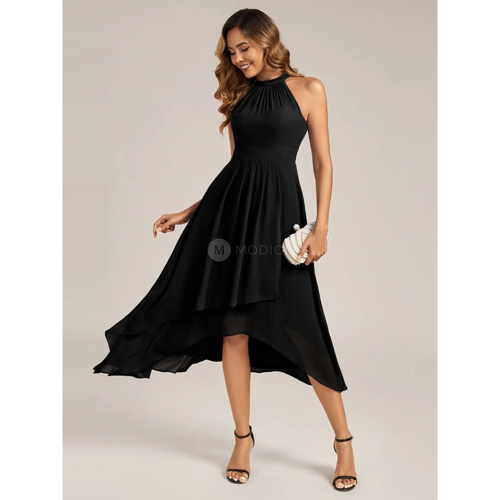 Společenské šaty černé krátké v předu asymetrické midi v zadu - EG31927BK | Modion.cz