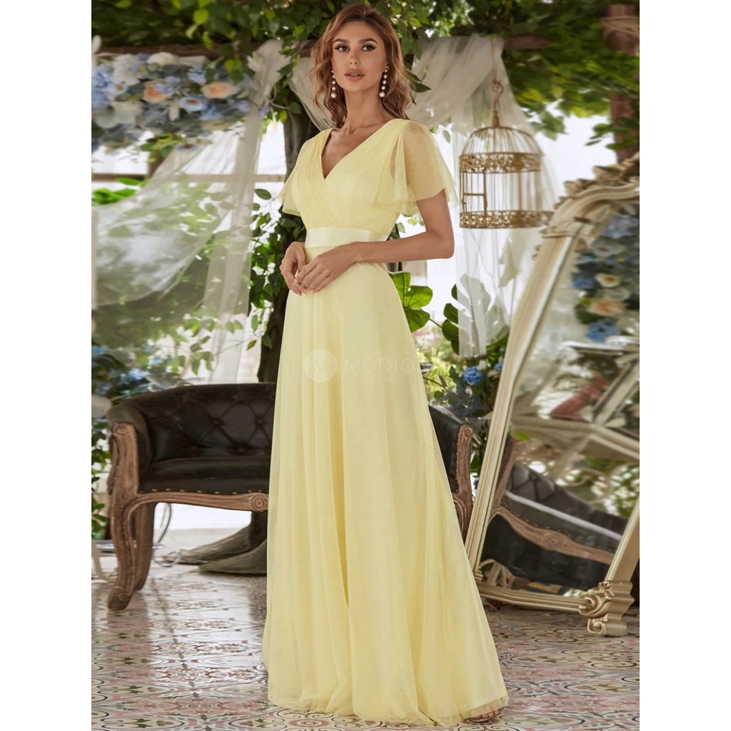 Žluté dlouhé společenské šaty z jemného tylu - EP07962YL | Modion.cz