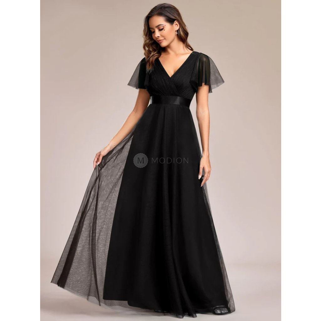 Černé dlouhé společenské šaty z jemného tylu - EP07962BK | Modion.cz