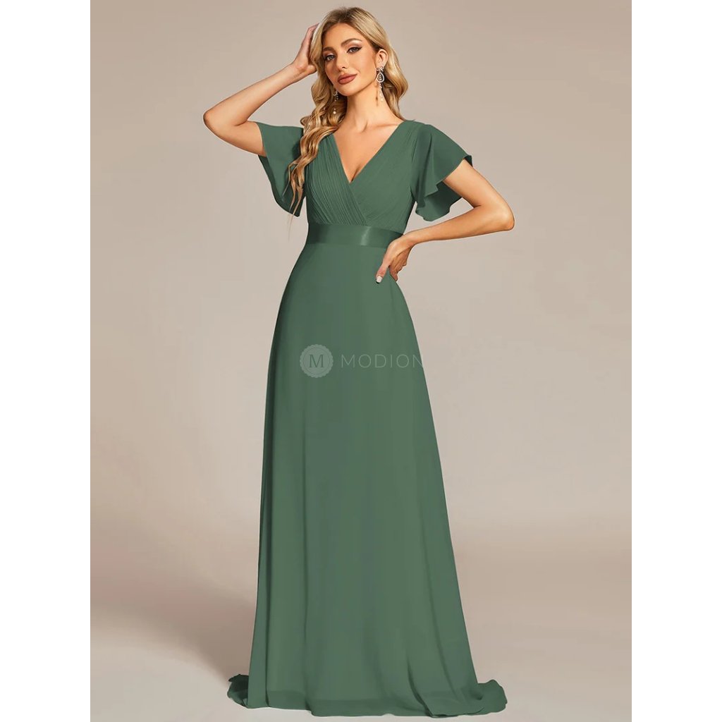 Společenské šaty zelené eukalypt dlouhé šifonové splývavé - EP09890EU | Modion.cz