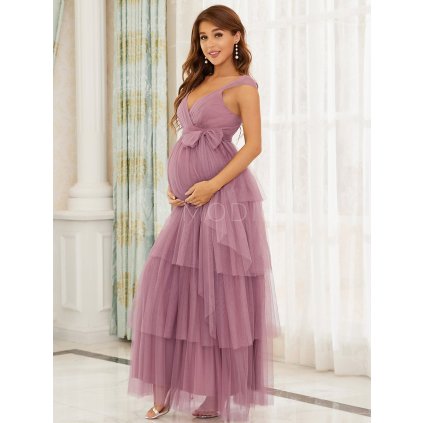 Těhotenské společenské šaty růžové dlouhé tylové – Ever Pretty EY20794OD36
