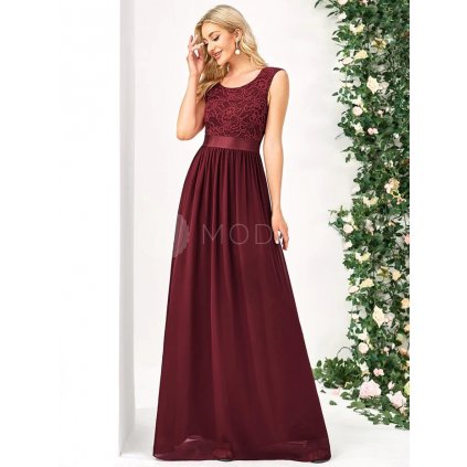 Společenské šaty červené dlouhé šifonové s krajkou – Ever Pretty EP00646BD42