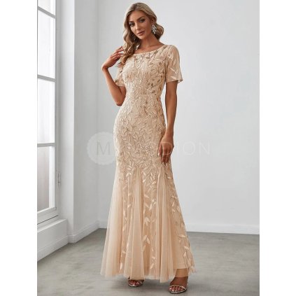 Společenské šaty zlaté dlouhé tylové s flitry – Ever Pretty EZ07707GD44