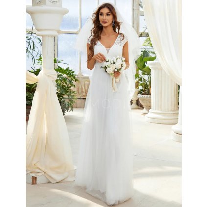 Svatební šaty bílé ecru tylové s krajkou – Ever Pretty EH00217CR46