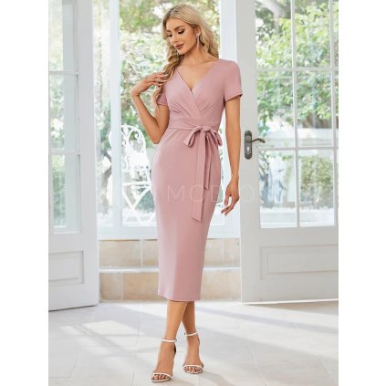 Společenské šaty růžové midi se zdobeným páskem – Ever Pretty EB01783DR38