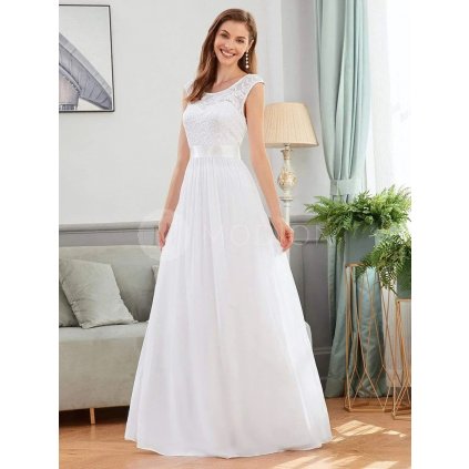 Svatební společenské šaty bílé – Belén (přední pohled)