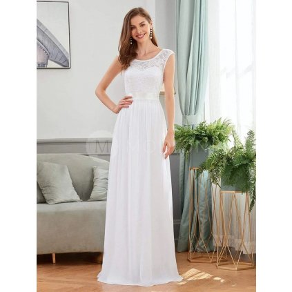 Svatební šaty bílé šifonové s krajkou – Ever Pretty EP00646WH36