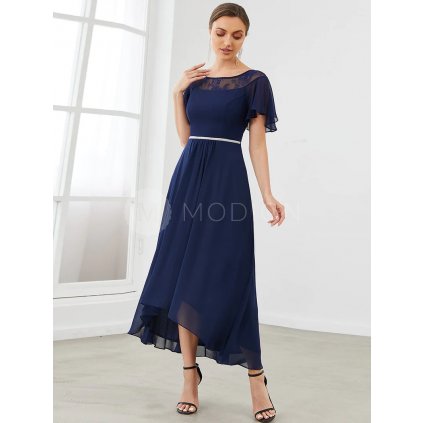 Tmavě modré asymetrické šaty s krátkým rukávem EP00465NV - Modion.czTmavě modré šaty na svatbu EP00465NV - Modion.cz