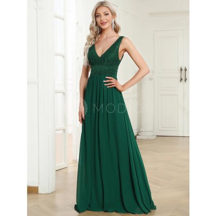 Společenské šaty zelené dlouhé šifonové s krajkou – Ever Pretty EE0163ADG38