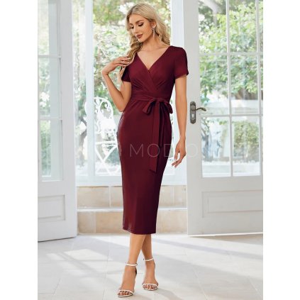 Společenské šaty červené midi se zdobeným páskem – Ever Pretty EB01783BD38