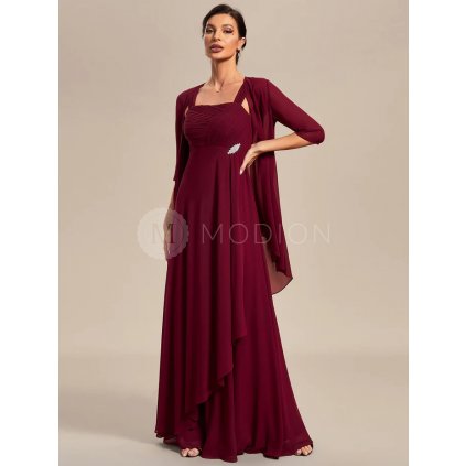 Společenské šaty červené dlouhé šifonové s kabátkem – Ever Pretty EM01835BD36