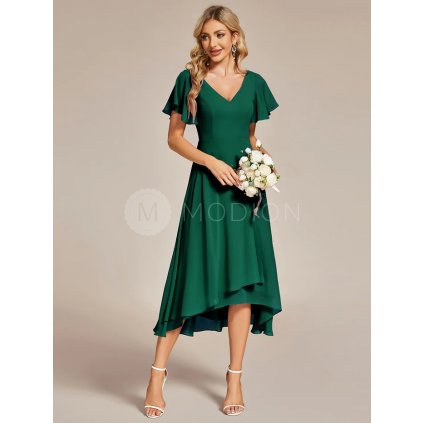 Zelené asymetrické šaty EG01756DG -  Společenské šaty, plesové šaty a svatební šaty - Modion.cz