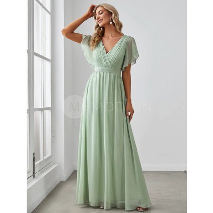 Světle zelené šifonové šaty dlouhé EE0164AMG - Společenské šaty, plesové šaty a svatební šaty - Modion.cz
