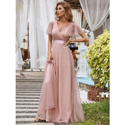 Růžové dlouhé šaty do společnosti EP07962PK - Společenské šaty, plesové šaty a svatební šaty - Modion.cz