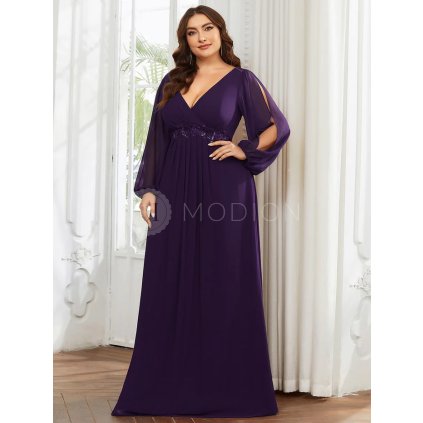 PLUS SIZE Společenské šaty s dlouhým rukávem fialové Ever Pretty EP00461DP - PLUS SIZE Společenské šaty, PLUS SIZE plesové šaty a PLUS SIZE svatební šaty - Modion.cz