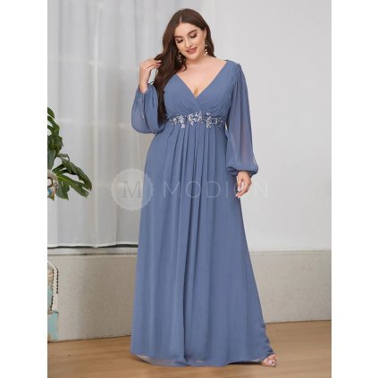 PLUS SIZE Společenské šaty s dlouhým rukávem modré Ever Pretty EP00461DN - PLUS SIZE Společenské šaty, PLUS SIZE plesové šaty a PLUS SIZE svatební šaty - Modion.cz