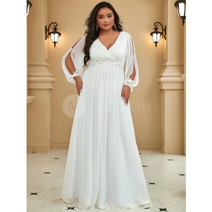 PLUS SIZE Popůlnoční šaty s dlouhým rukávem bílé Ever Pretty EP00461CR - PLUS SIZE Společenské šaty, PLUS SIZE plesové šaty a PLUS SIZE svatební šaty - Modion.cz