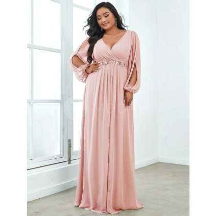 PLUS SIZE Společenské šaty s dlouhým rukávem růžové Ever Pretty EP00461PK - PLUS SIZE Společenské šaty, PLUS SIZE plesové šaty a PLUS SIZE svatební šaty - Modion.cz