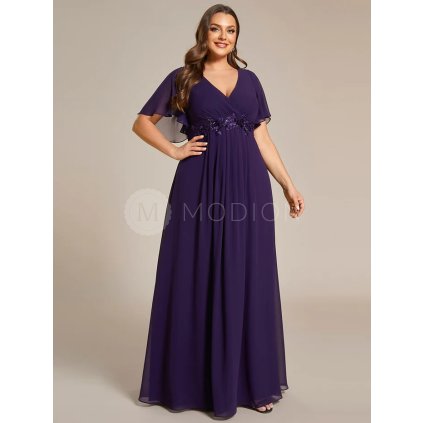 PLUS SIZE Dlouhé společenské šaty fialové Ever Pretty EE01960DP - PLUS SIZE Společenské šaty, PLUS SIZE plesové šaty a PLUS SIZE svatební šaty - Modion.cz