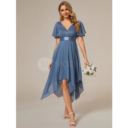 Modré šaty s krajkovým živůtkem ES02040DN -  Společenské šaty, plesové šaty a svatební šaty - Modion.cz