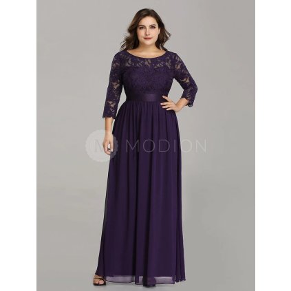 PLUS SIZE Společenské šaty s dlouhým rukávem fialové Ever Pretty EP07412DP - PLUS SIZE Společenské šaty, PLUS SIZE šaty na svatbu, PLUS SIZE plesové šaty a PLUS SIZE svatební šaty - Modion.cz