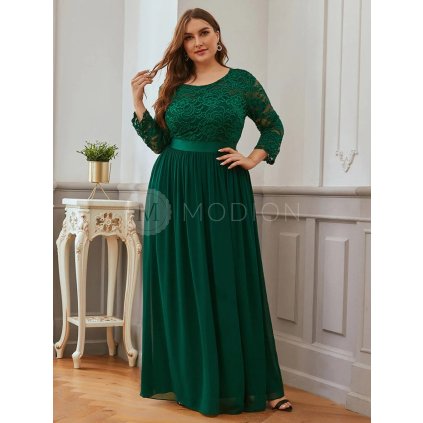 PLUS SIZE Společenské šaty s dlouhým rukávem zelené Ever Pretty EP07412DG -  PLUS SIZE Společenské šaty, PLUS SIZE šaty na svatbu, PLUS SIZE plesové šaty a PLUS SIZE svatební šaty - Modion.cz