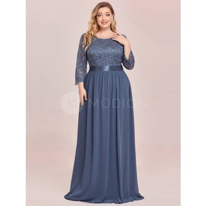 PLUS SIZE Společenské šaty s dlouhým rukávem světle modrošedé Ever Pretty EP07412DN - PLUS SIZE Společenské šaty, PLUS SIZE šaty na svatbu, PLUS SIZE plesové šaty a PLUS SIZE svatební šaty - Modion.cz