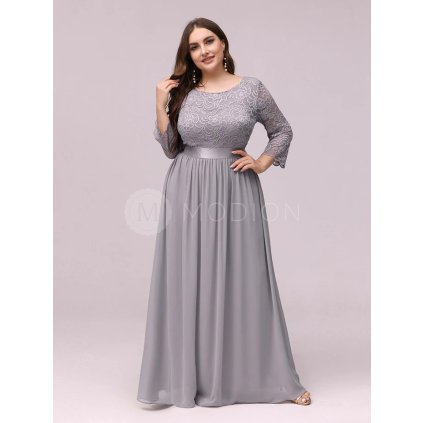 PLUS SIZE Společenské šaty s dlouhým rukávem šedé Ever Pretty EP07412GY - PLUS SIZE Společenské šaty, PLUS SIZE šaty na svatbu, PLUS SIZE plesové šaty a PLUS SIZE svatební šaty - Modion.cz