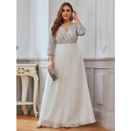 PLUS SIZE Plesové šaty s rukávem bílé Ever Pretty EP00751WH - PLUS SIZE Společenské šaty, PLUS SIZE šaty na svatbu, PLUS SIZE plesové šaty a PLUS SIZE svatební šaty - Modion.cz