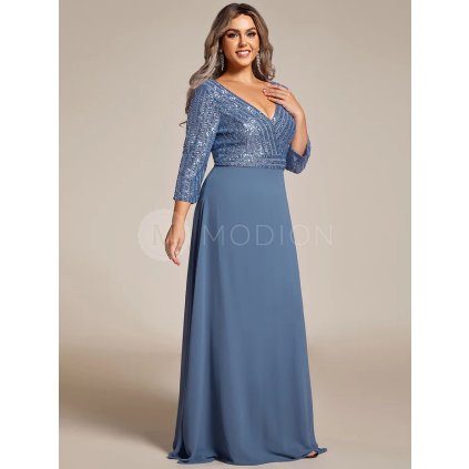 PLUS SIZE Plesové šaty s rukávem modré Ever Pretty EP00751DN - PLUS SIZE Společenské šaty, PLUS SIZE šaty na svatbu, PLUS SIZE plesové šaty a PLUS SIZE svatební šaty - Modion.cz