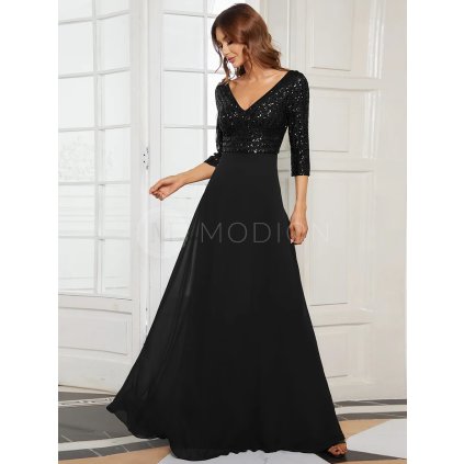 Černé společenské šaty se 7/8 rukávem Ever Pretty EP00751BK - Společenské šaty, šaty na svatbu, plesové šaty a svatební šaty - Modion.cz