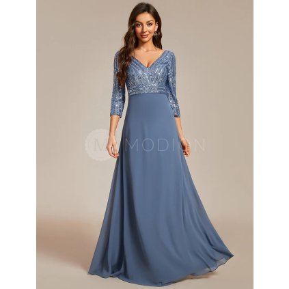 Modré společenské šaty se 7/8 rukávem Ever Pretty EP00751DN - Společenské šaty, šaty na svatbu, plesové šaty a svatební šaty - Modion.cz