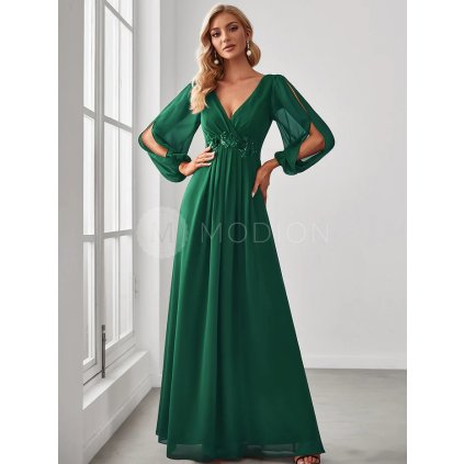 Zelené dlouhé šaty s rukávy -  Ever Pretty EP00461DG -Společenské šaty, šaty na svatbu, plesové šaty a svatební šaty - Modion.cz