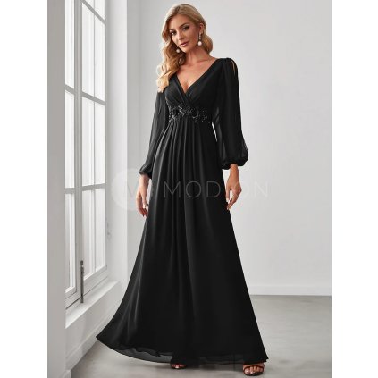 Černé dlouhé šaty s rukávy Ever Pretty EP00461BK - Společenské šaty, šaty na svatbu, plesové šaty a svatební šaty - Modion.cz