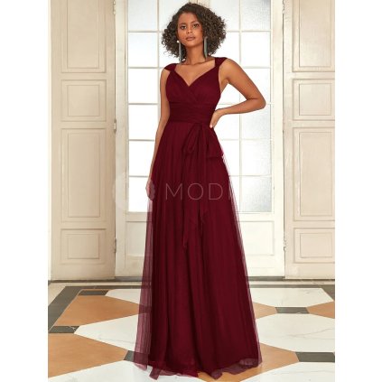 Společenské dlouhé šaty vínové červené – Sabella (přední pohled)