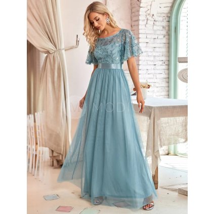 Společenské šaty modrozelené dlouhé tylové s flitry – Ever Pretty EP00904DB