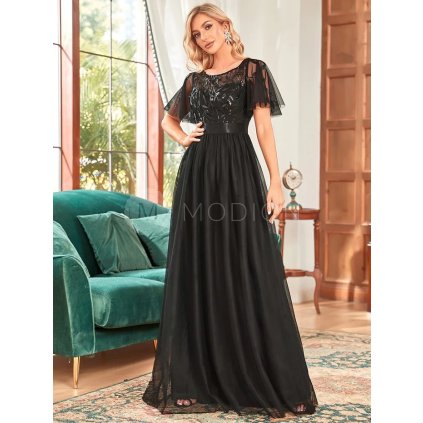 Společenské šaty dlouhé černé tylové s flitry – Ever Pretty EP00904BK48