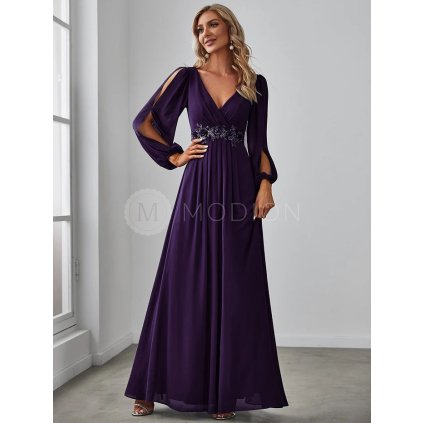 Společenské dlouhé šaty fialové – Hannelore (přední pohled)