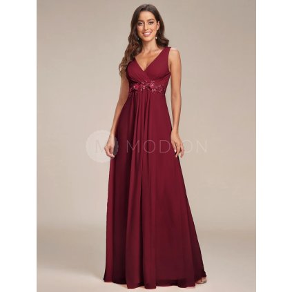 Společenské dlouhé šaty vínové červené – Velour (přední pohled)