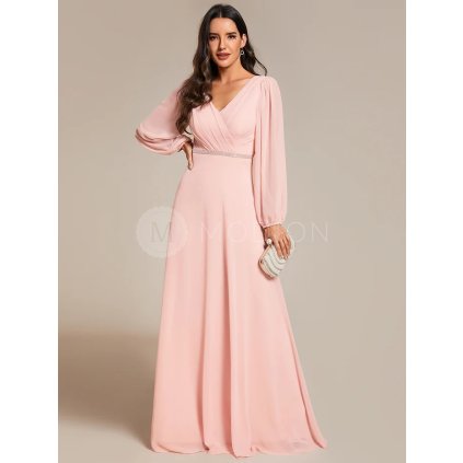 Společenské šaty růžové dlouhé šifonové s páskem – Ever Pretty EE01981PK46