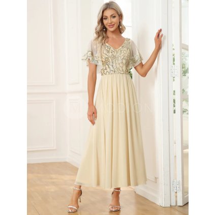 Společenské šaty zlaté třpytivé s rukávem – Ever Pretty EM01583GD
