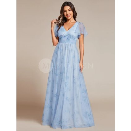 Společenské šaty modré dlouhé tylové květinové – Ever Pretty EE02151IB46