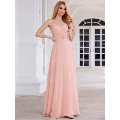 Společenské šaty růžové dlouhé šifonové s krajkou – Ever Pretty ESS0055PK36