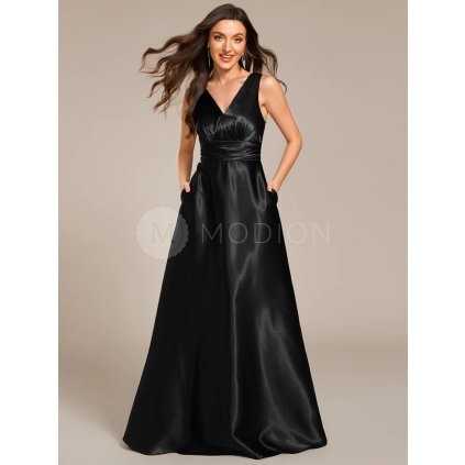 Společenské dlouhé šaty černé – Ravelia (detail sukně)