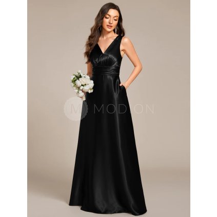 Společenské dlouhé šaty černé – Ravelia (přední pohled)