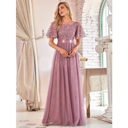 Společenské šaty starorůžové dlouhé tylové s flitry – Ever Pretty EP00904OD36